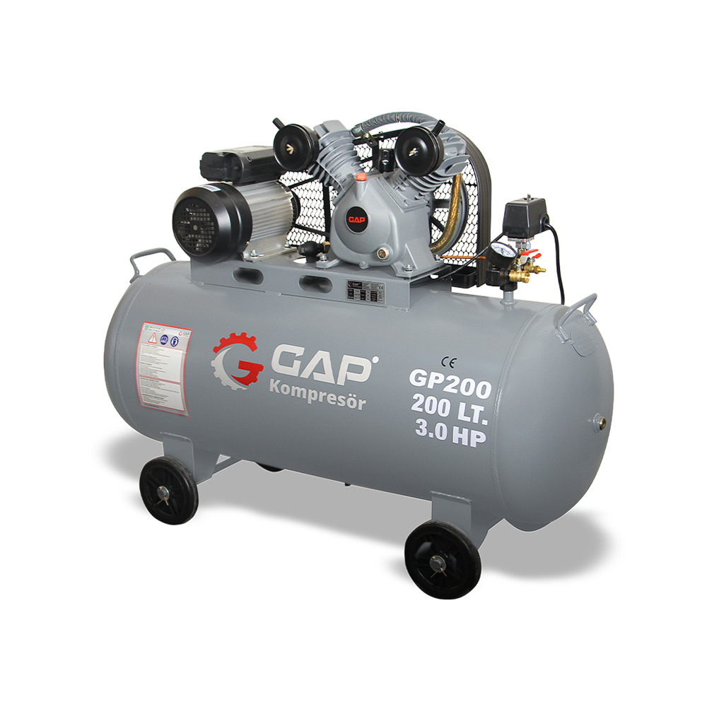GP 200 | 200 lt 2 Kafa 8 Bar 3 HP Pistonlu Hava Kompresörü