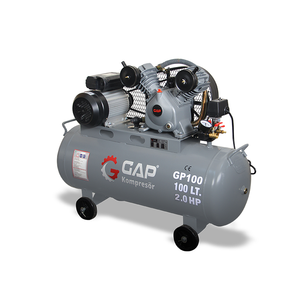GP 100 | 100 lt 2 Kafa 8 Bar 3 HP Pistonlu Hava Kompresörü